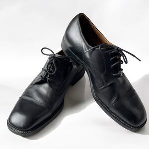 Vintage Vincent Black Leather Men's Dress Derby Shoes Chiseled Box Toe Italy 41